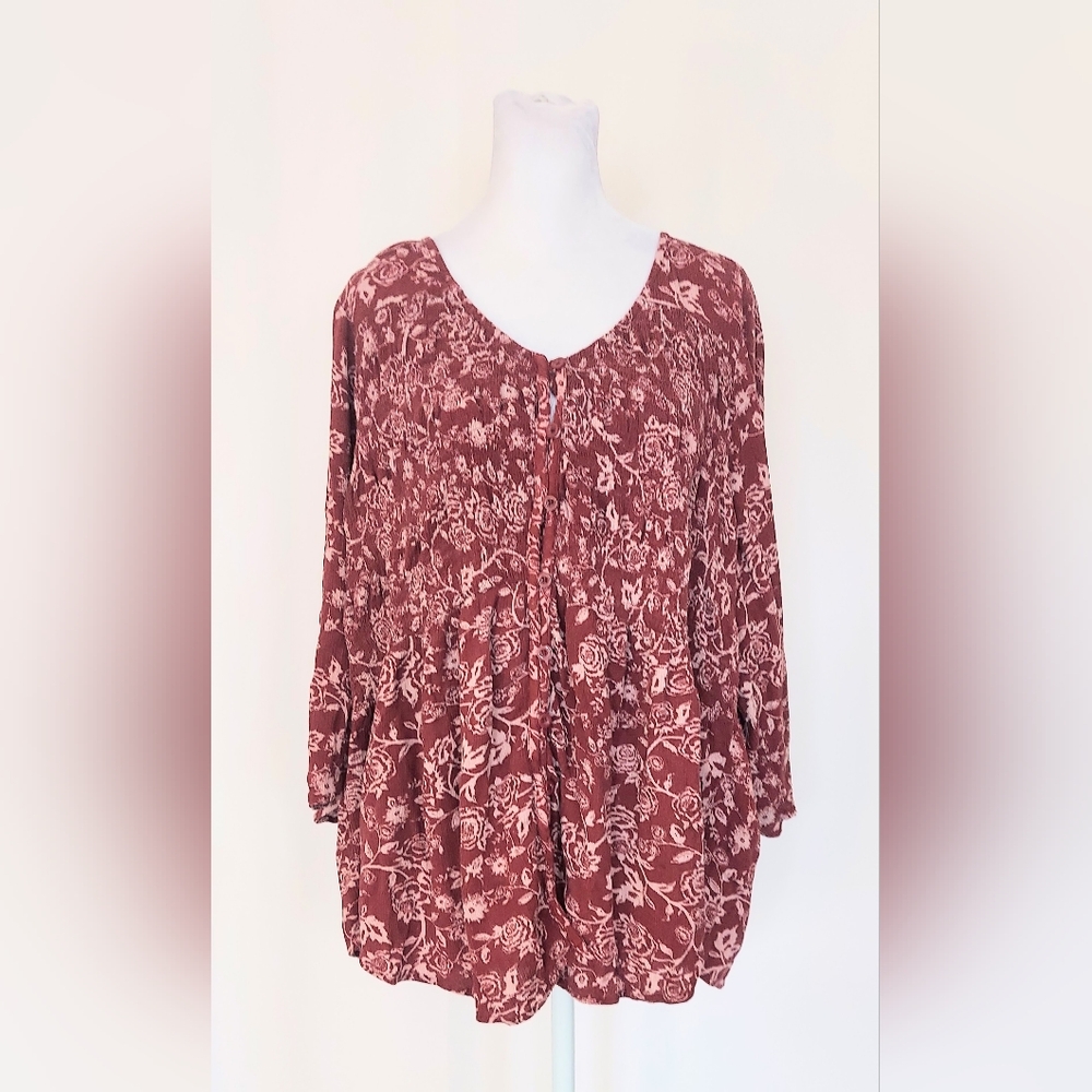 Torrid Long Sleeve Button Down Paisley Top Maroon Womens Plus Size 3